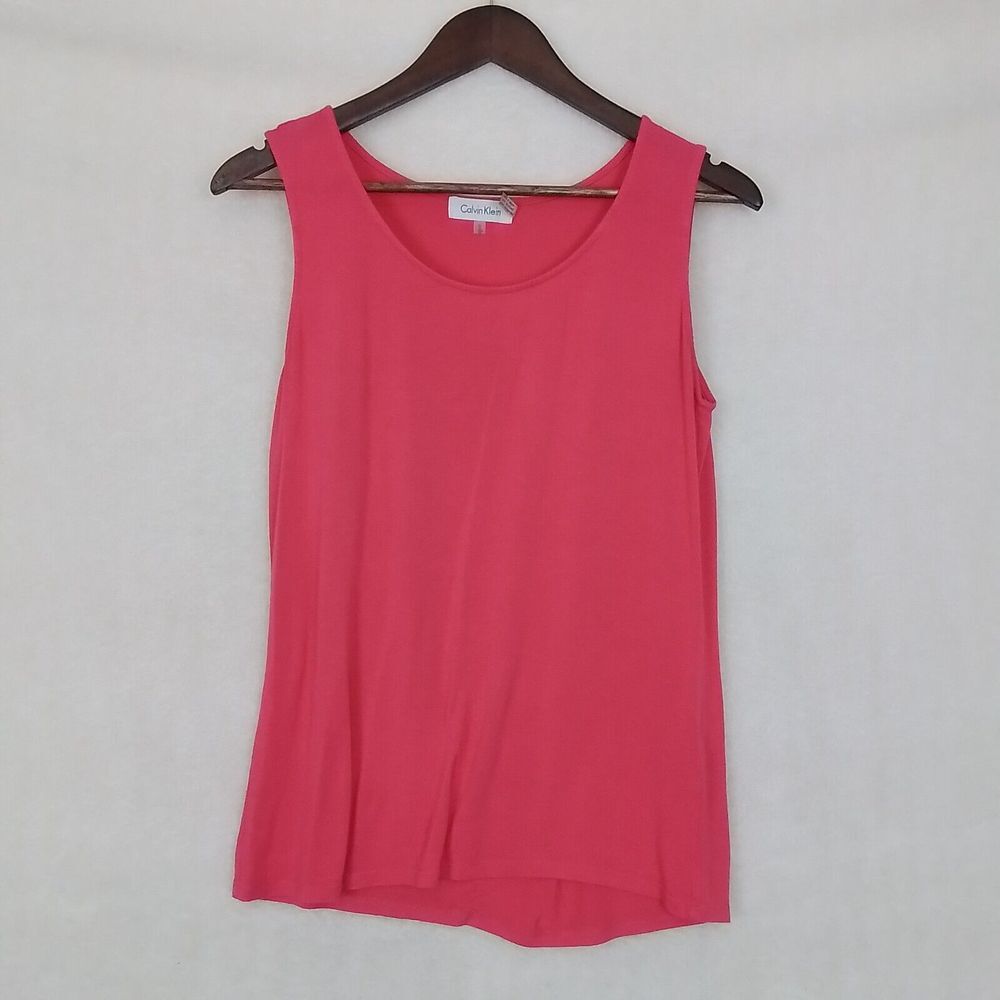 Calvin‎ Klein Tank Top Size M Pink Sleeveless Rayon Stretch Shirt Scoop Neck